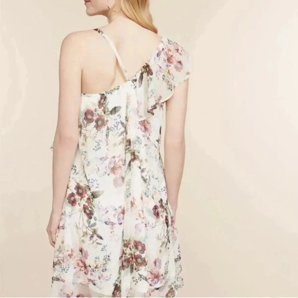 Jessica Simpson Maternity Cream Floral Asymmetrical Chiffon Ruffle Dress Size S - Picture 3 of 14